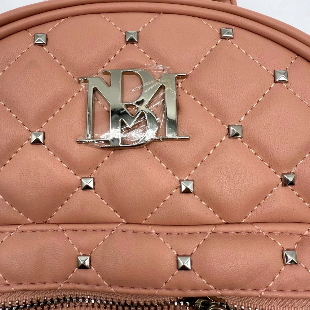 Badgley Mischka Mini Studded Backpack‎ Purse Vegan Leather Blush Quilted NWT